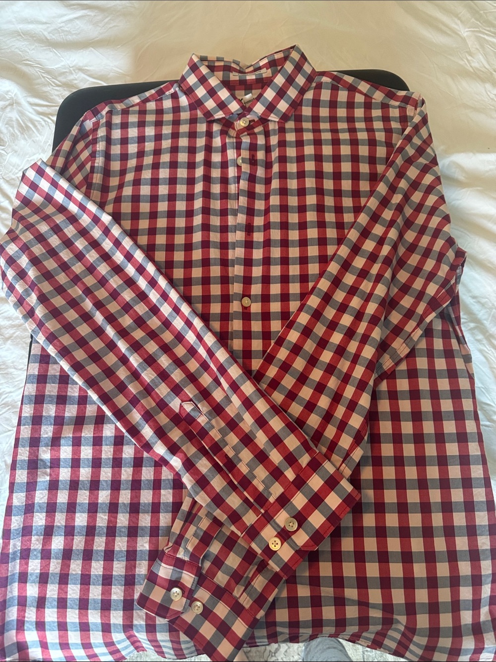 Express Men's Red, Navy & White Check Dress Shirt